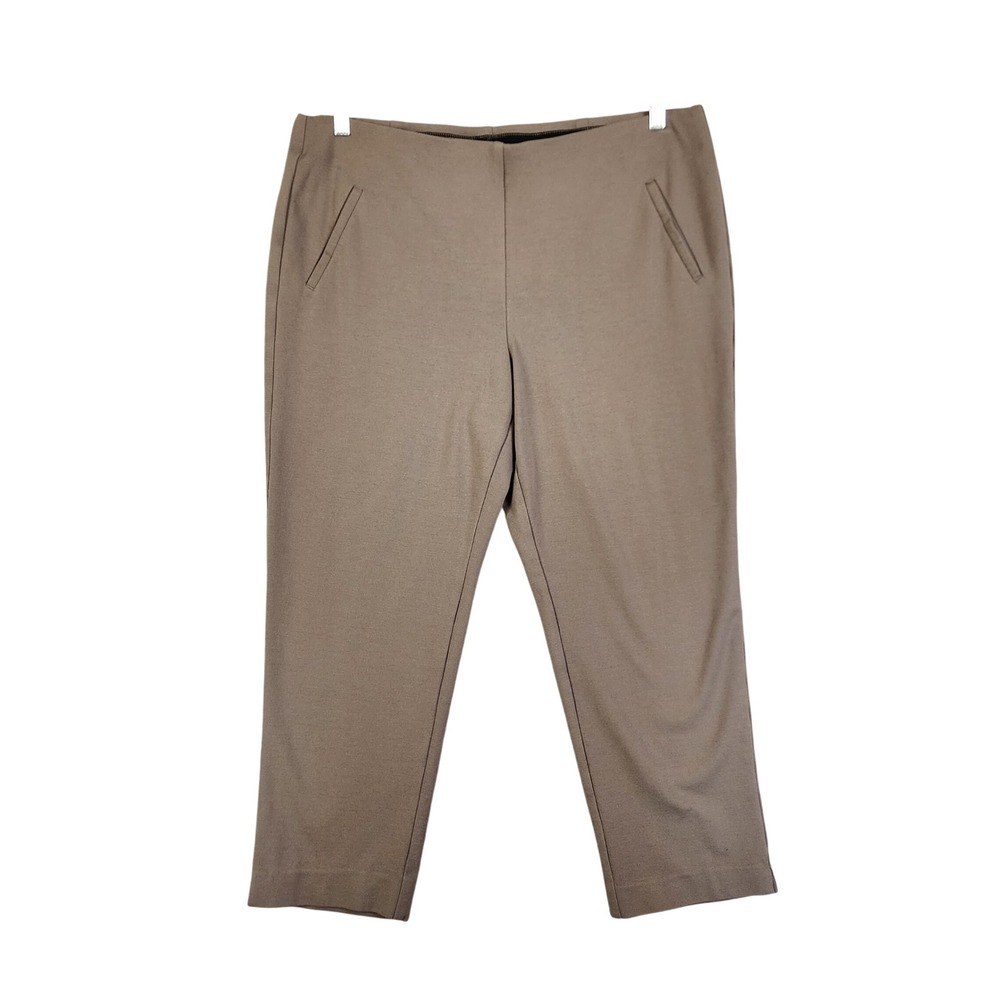 Chicos Womens Juliet Ponte Knit Straight Ankle Pants Size XL Taupe Brown Pull On